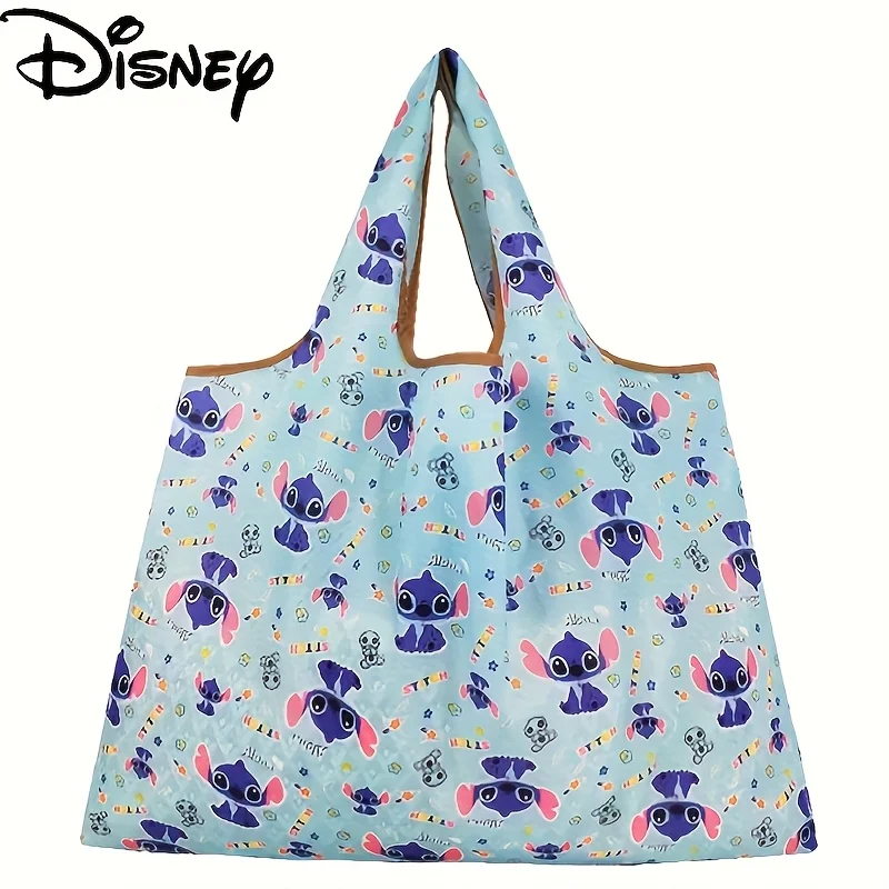 Bolsa de compras reutilizable de Disney Stitch, bolsa de mano plegable de gran tamaño, bolsa ecológica de tela lavable y resistente para compras.