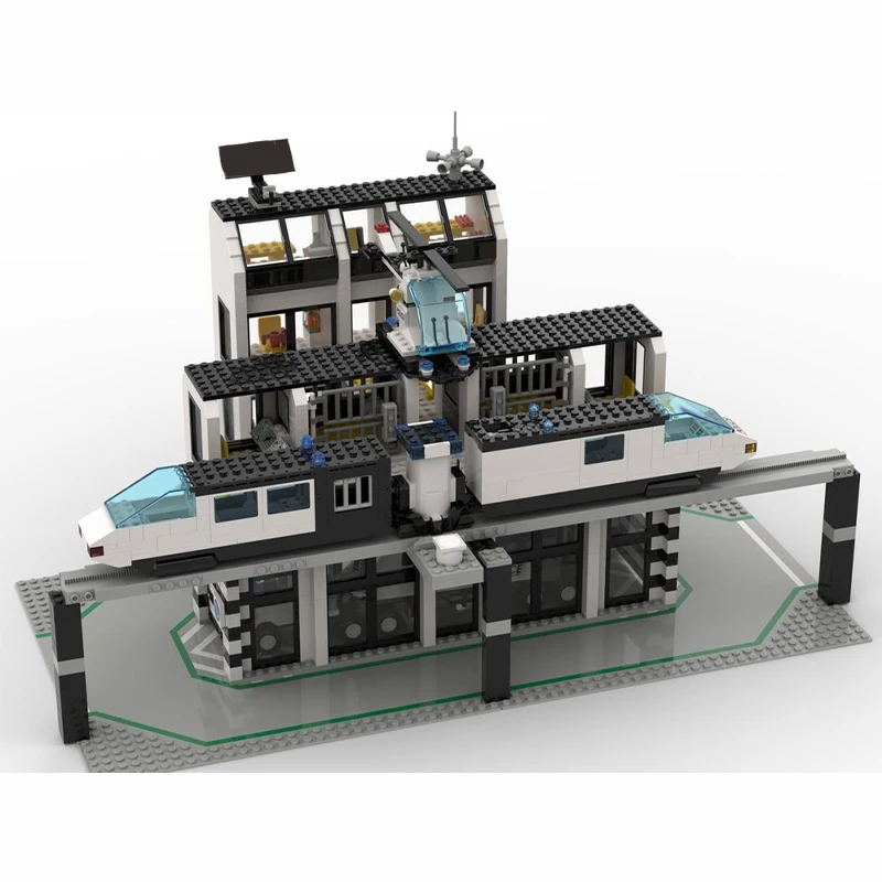 

1296 шт. MOC Monorail полицейский участок город строительные блоки Рождественский подарок вдохновляет неограниченное количество креативных строительных наборов