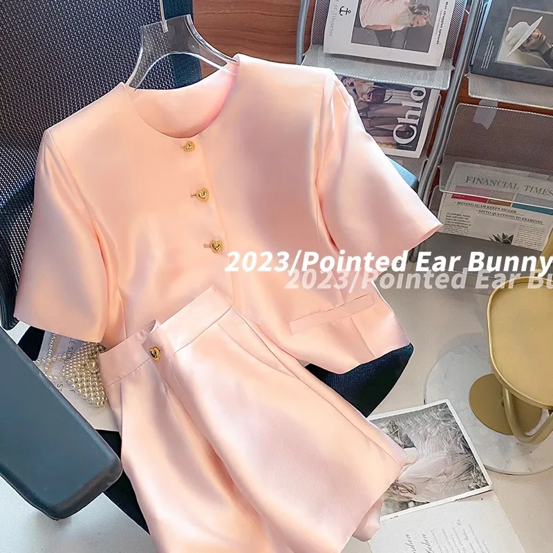 

Crop Bow Design Sense Top Tweed Cardigan Pink Doll Shirt Skirts Shorts Sets Sexy Two Piece Set Women Short Sleeve Coats