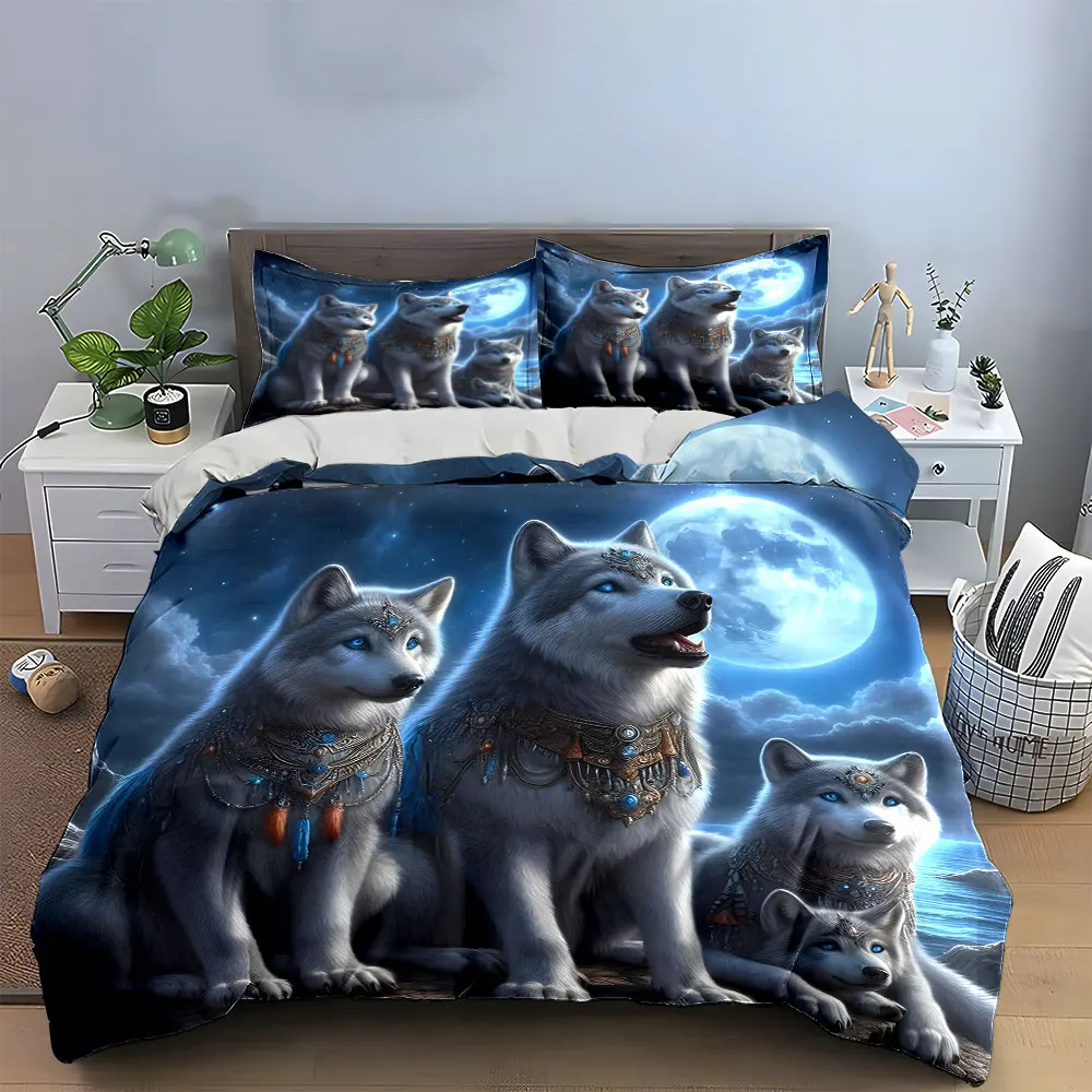 Mystic Wolf Trio Decor Set Multiple sizes kid's and adults' bedroom Exquisite 3PC bedding set, gift
