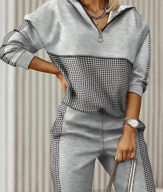 Elegant Printed Patchwork Hooded Top+Pants Set New Fashion 2024 Autumn Winter Spring Casual Womens Two Piece Sets Outfit