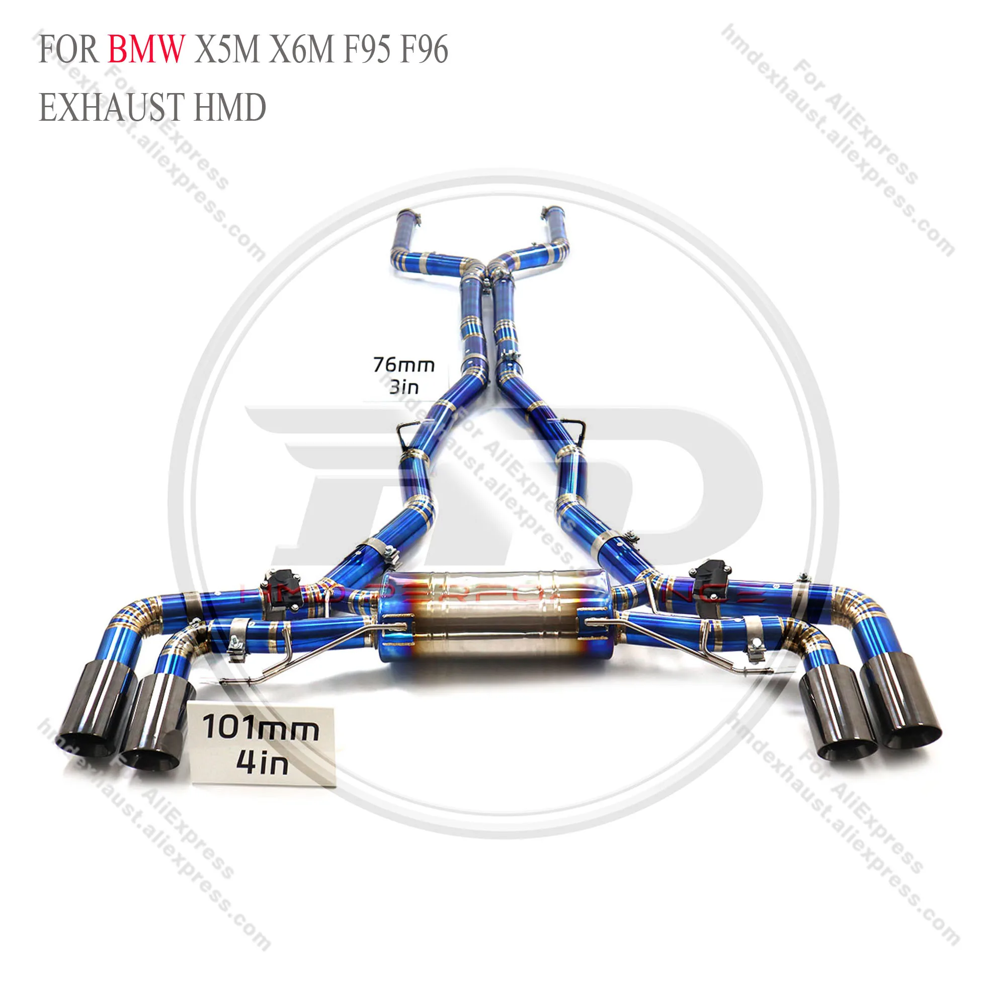 

HMD Titanium Valved Catback for BMW X5M/X6M F95/F96—certified TC4 build, 50 lb lighter, OEM-grade valves, track-ready power & t