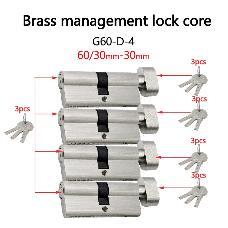 Universal Key Brass Lock Core 60mm/70mm/80mm Cylindrical Lock for Bedroom & Outdoor Door Management Key Brass Lock Core
