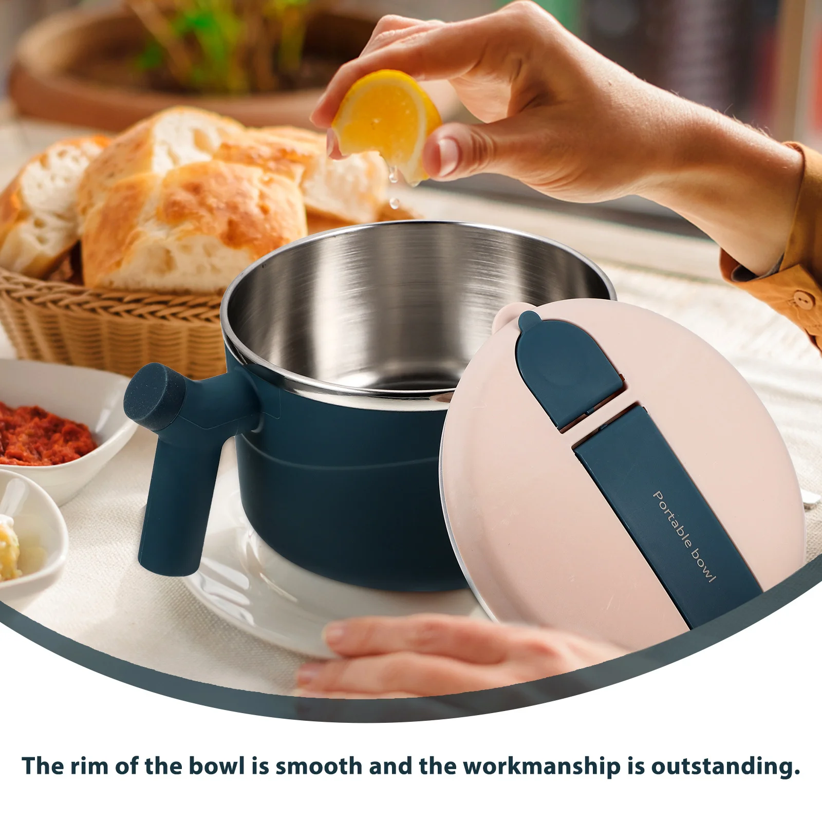 

Noodle Bowl Instant Noodles Stainless Steel Soup Bowl Large with Lid Handle Portable Food Container Heat Preservation Lunch Box