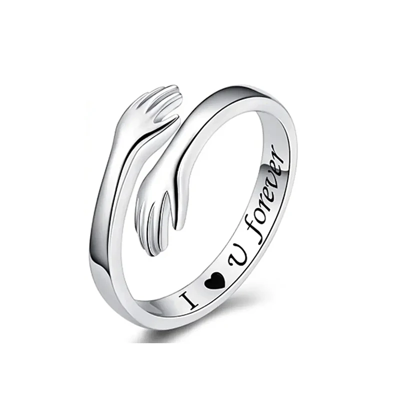 Romantic Hug Ring Silver Plated I Love You Forever Hugging Rings For Women Valentines Day Gift