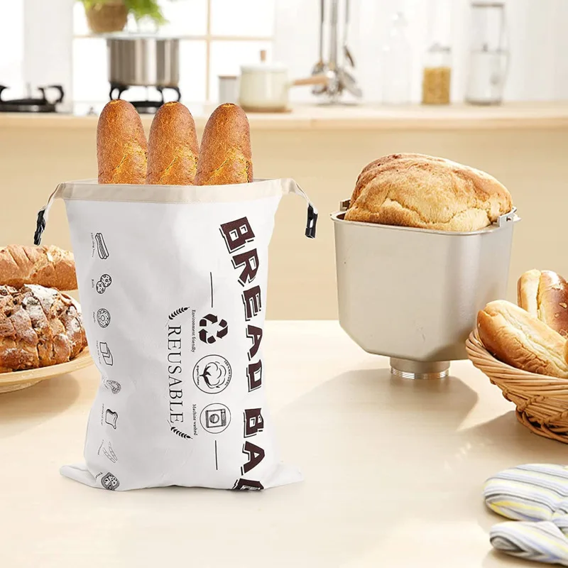 Reusable Linen Cotton Bread Bags Stuff Bag Kitchen Organization Organic Food Storage Bread Bag Home Storage Supplies