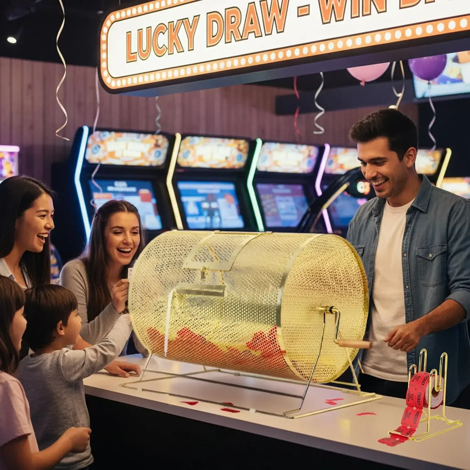 GSE Games & Sports Expert Brass Raffle Ticket Drum, Gold Spinning Raffle Cage, Lottery Drawing Box for Raffles, Giveaways, Fundr