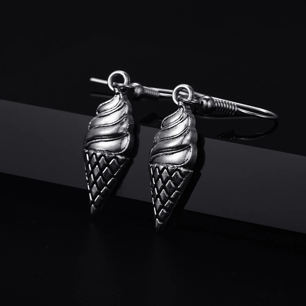 Trendy Vintage Ice Cream Shape Dangle Antique Bronze Plated Earrings for Women and Man Retro Cute Punk Drop Earrings Jewelry