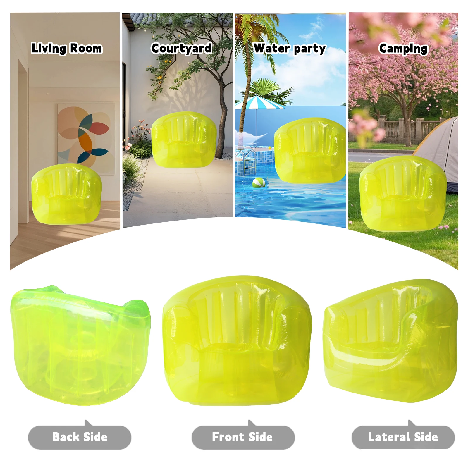 Inflatable Transparent PVC Lazy Sofa Chair, Blow Up Air Couch Furniture for Camping Yard Patio Outdoor Beach Room, Yellow