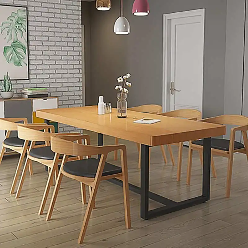 

%￥Modern Style Solid Wood Dining Table with Metal Frame Brown Home Furniture for Living Room