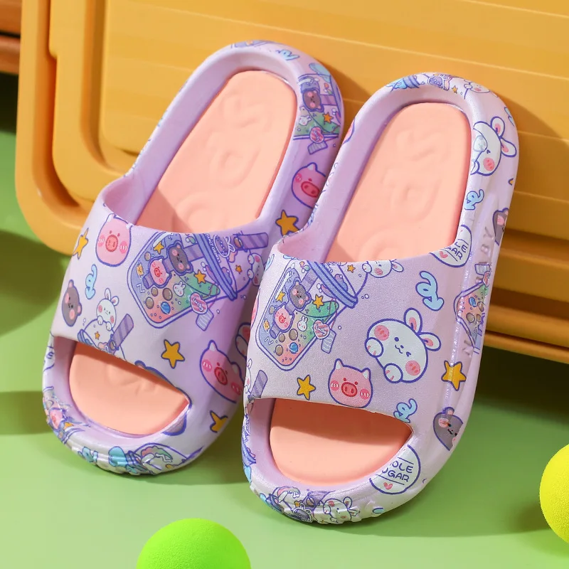 Children Boys Cartoon Slippers Soft Soled Non Slip PVC Indoor Bathroom Slippers Girls Lightweight External Wearing Slippers