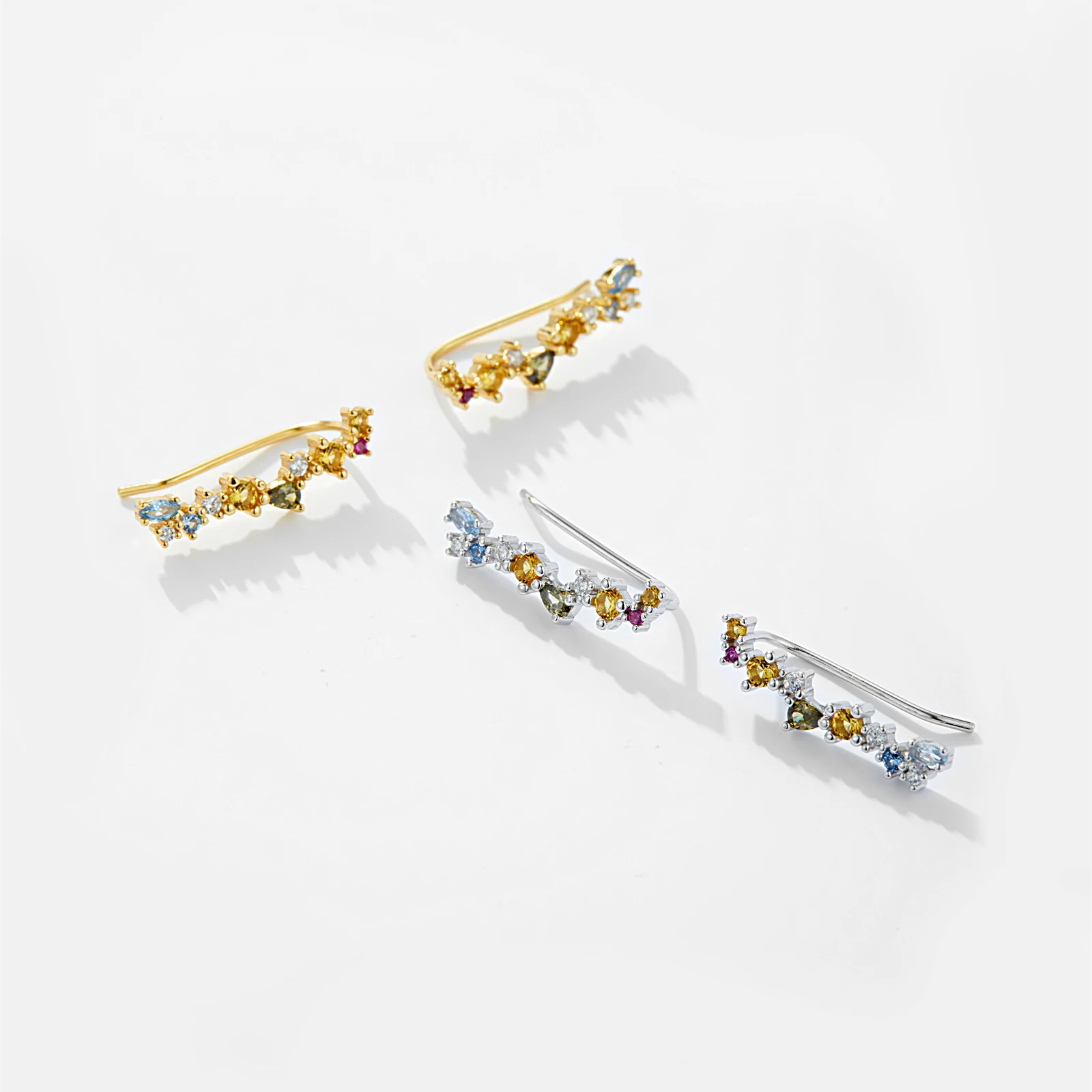 ANDYWEN 100% 925 Sterling Silver Gold 18mm Climber Stud Earring Fine Thread Ear Pin Luxury Crystal CZ Zircon PiercingJewelry