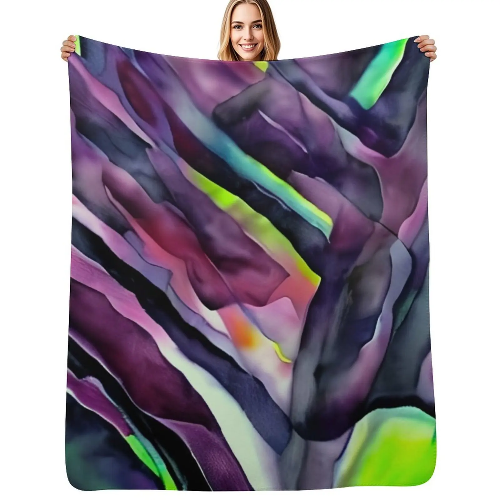

Violet Fusion Version 2: Multicolored Watercolored Inspired Art Print - New Original and Unique Art Throw Blanket Sofas Blankets