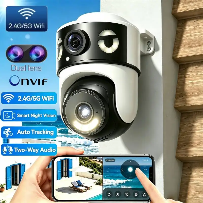 10MP Wifi Camera IP PTZ Outdoor 2.4G&5G Dual Screen AI Auto Tracking Security Protection CCTV Surveillance Camera RZ380 Onvif