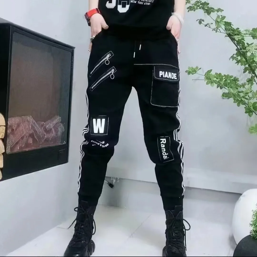 Slimming Printed Letter Side Stripe Casual Pants Women's High Waist Jeans Straight Leg Long Trousers Faion Spring Summer