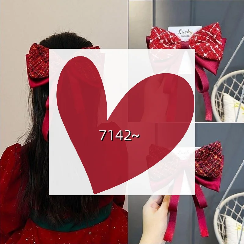 Fermaglio per capelli con fiocco scozzese rosso, fermaglio per capelli da donna, temperamento dolce, festa di Capodanno, copricapo da principessa, accessori per capelli alla moda, regali