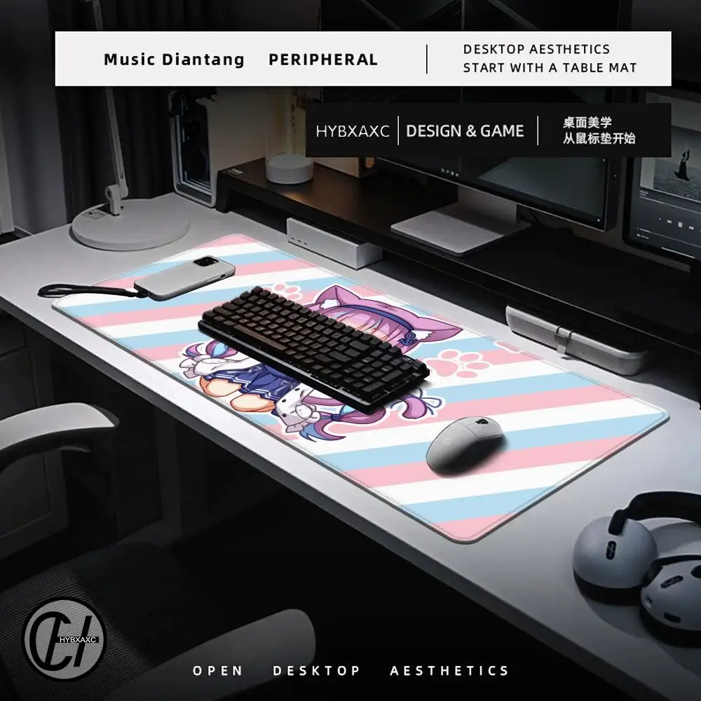 Large Rubber Keyboard Mouse Mat Hololive Minato Aqua Mouse pad With Lock Edge Carpet Anti-slip Gamer Desk Mat HD PC Mousepad