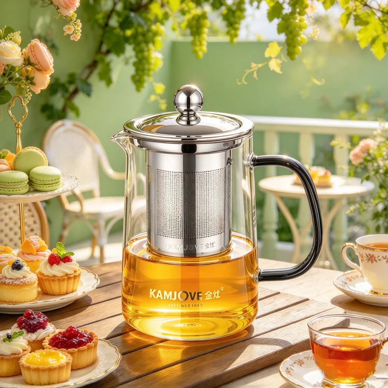 KAMJOVE Heat Resistant Glass Teapot,High Borosilicate Glass Tea Pot with 304 Stainless Steel Infuser,Loose Leaf Tea Brewer 500ml