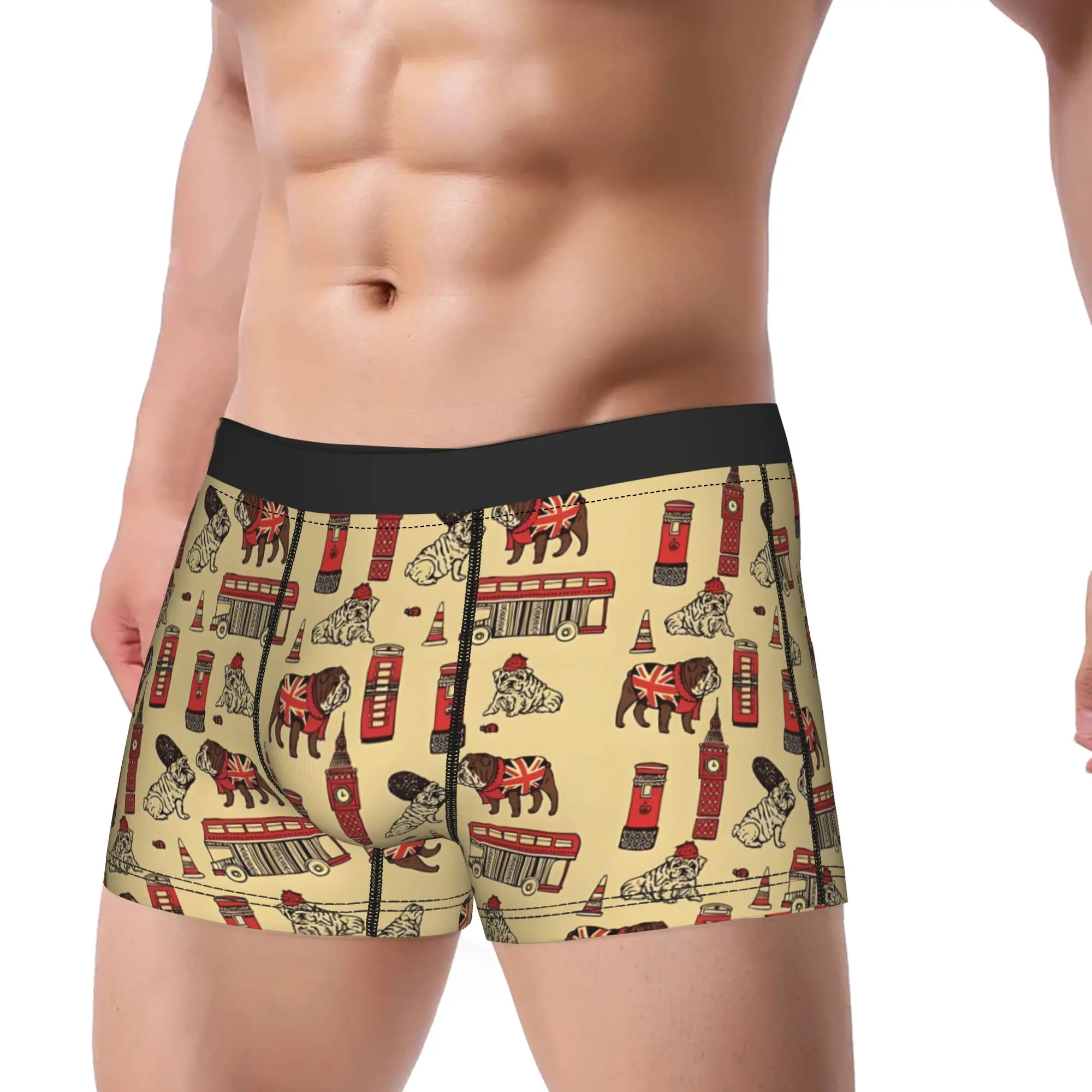 1piece  English Bulldog Puppy In London Underpants Breathbale Panties Man Underwear Comfortable Shorts