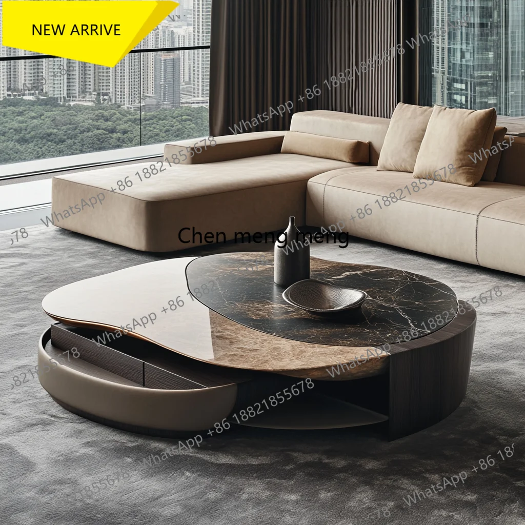 d178 Modern atmosphere round marble coffee table living room custom modern design large flat luxury stone
