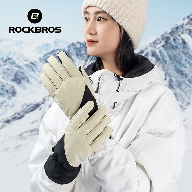 ROCKBROS Зимние велосипедные перчатки Ветрозащитные теплые флисовые термоперчатки Удлиненный сенсорный экран на запястье Спорт на открытом воздухе Лыжные перчатки
