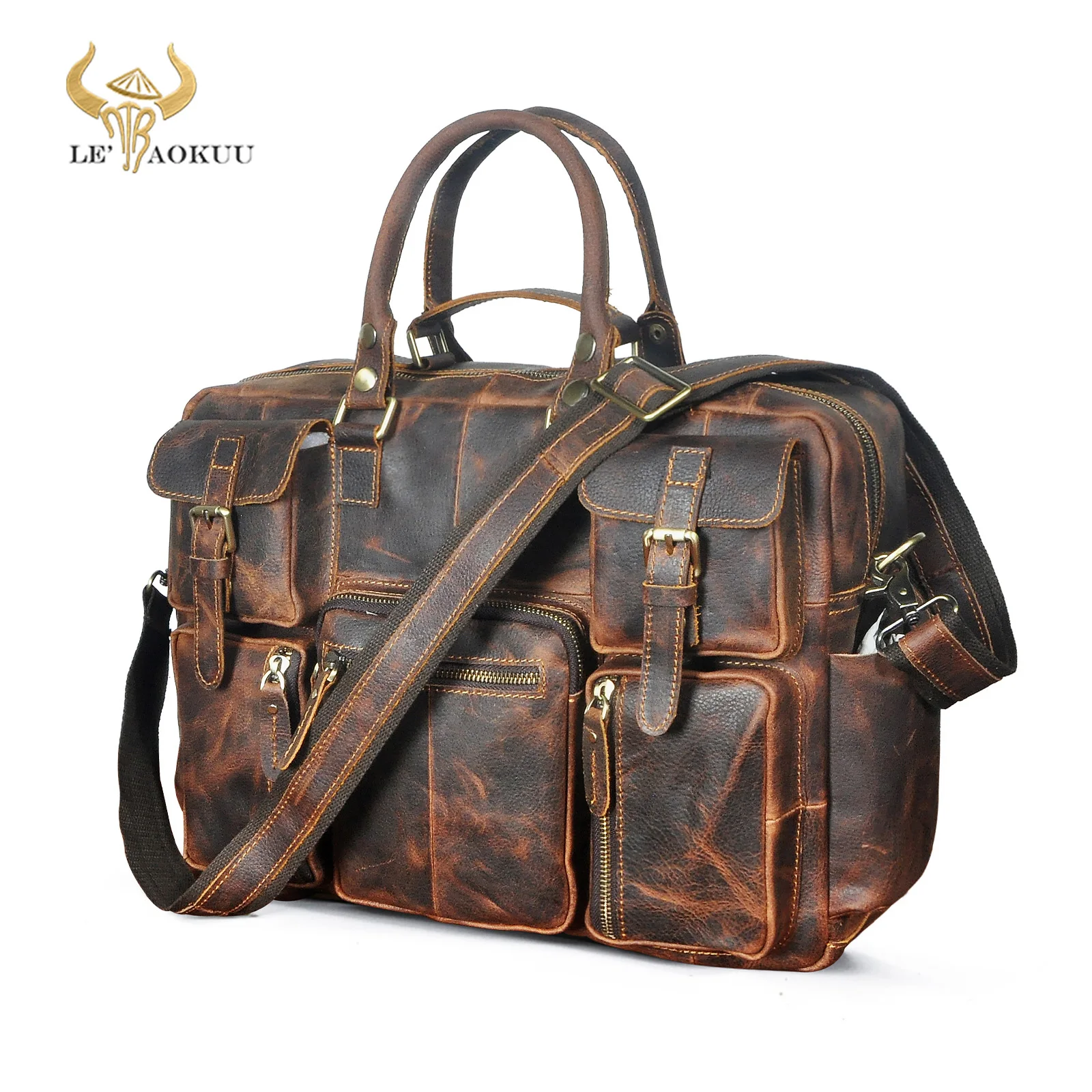 NEW Full Grain Leather Unique Large Capacity Travel Briefcase Business 15.6\