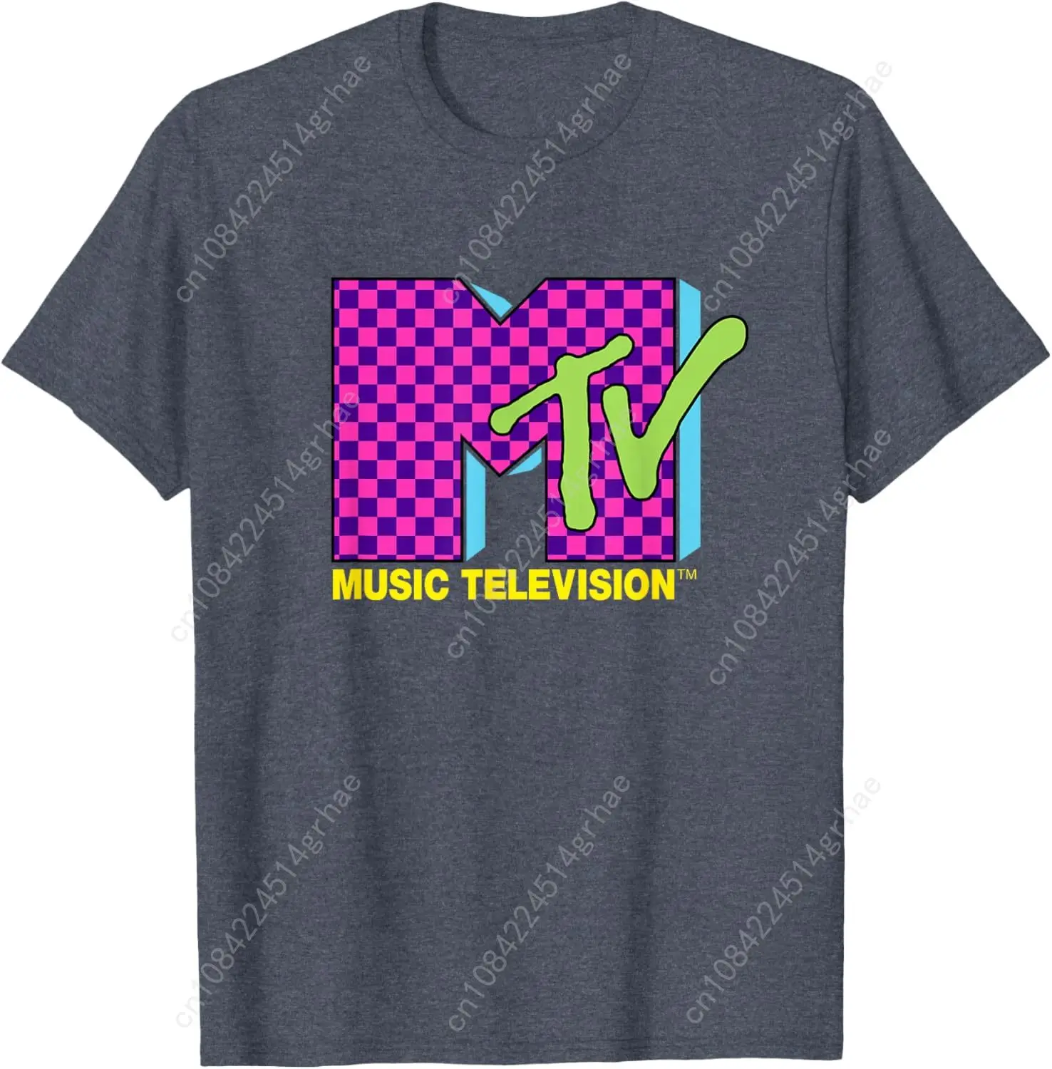 تي شيرت MTV Music Television Retro 80's Neon Pink Checkerboard Logo #3