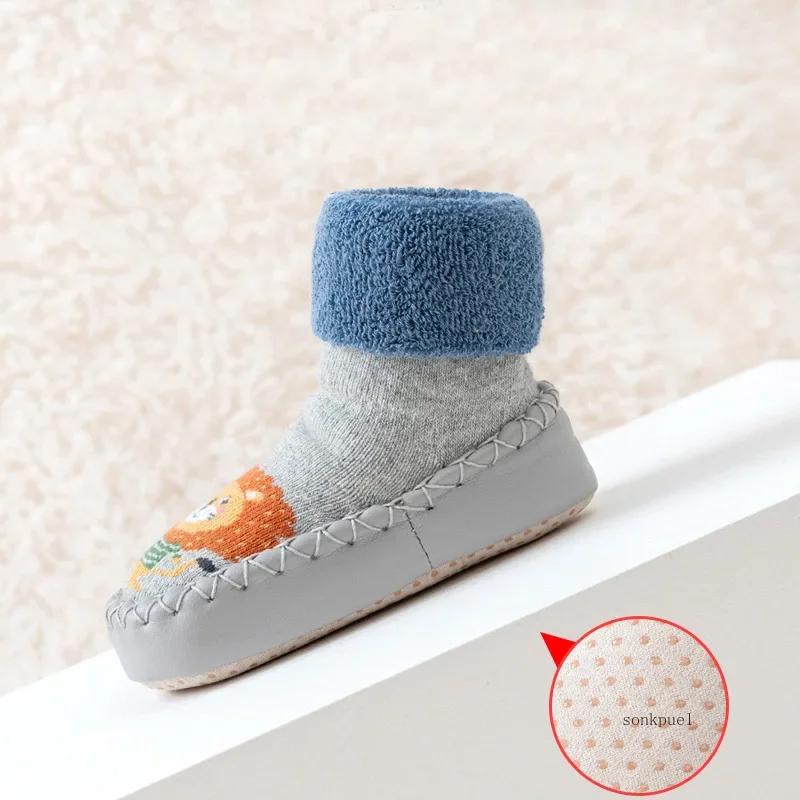 Toddler Indoor Sock Shoes Newborn Prewalker Kids Winter Thick Terry Cotton Baby Girl Sock Rubber Sole Infant Cartoon Funny Sock