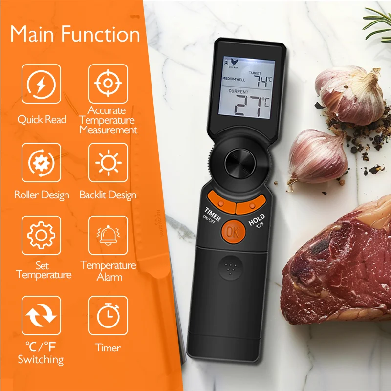 WENMEICE Kitchen Food Meat Thermometer Instant Read Meat Cooking BBQ Candy Fry Milk Thermometer With Backlight Timer