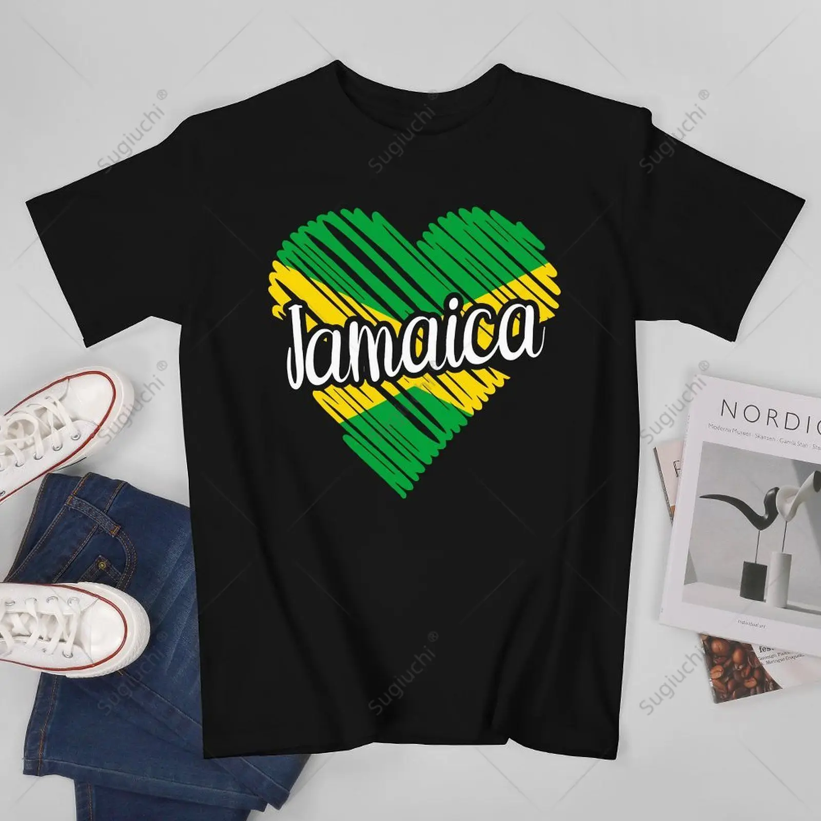 

Мужская футболка унисекс с флагом Ямайки Love Heartbeat, футболки с ямайским сердечком, футболки для женщин и мальчиков, футболка из 100% хлопка