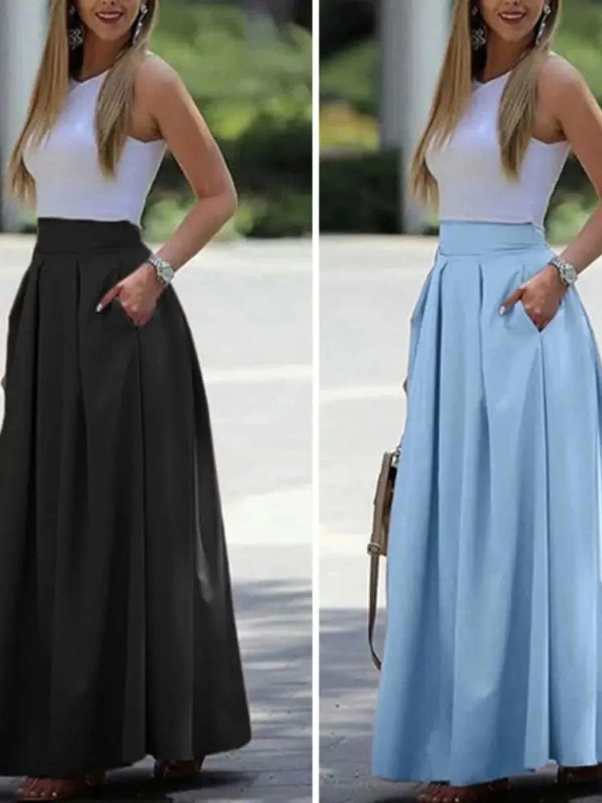 Gonna lunga a pieghe a vita alta da donna f Body Street Sle Fibra di poliestere A-Line Silhouette Colore Primavera Faion