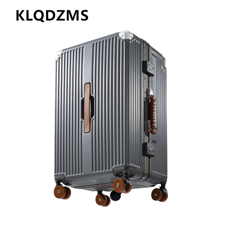 

Мужской чемодан KLQDZMS с алюминиевой рамой, 20/24/26/28 дюймов, на колесиках, дорожная сумка-тележка, женский багаж