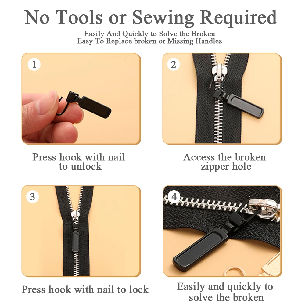 10/5Pcs Detachable Metal Zipper Puller Replacement Tab,Zipper Slider Head Repair Kit for Clothing Jacket,DIY Sewing Accessories