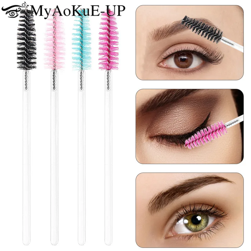 50pcs Disposable Eyelash Makeup Brush Eyebrow Comb Microbrush Crystal Handle Mascara Wands Applicator Lash Extension Supplies