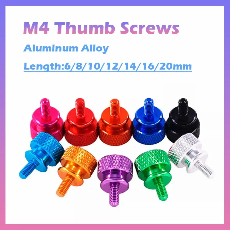 M4x6/8/10/12~20mm Coloure Aluminium Anodised Knurled Thumb Screws High Head Hand Grip Knob Bolt for DIY Computer Case Desktop PC