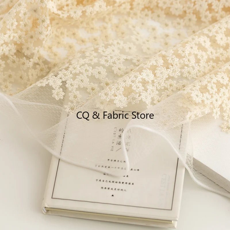 Soft small daisy embroidery mesh lace fabric skirt cheongsam clothing fabric handmade diy cloth  1 yard
