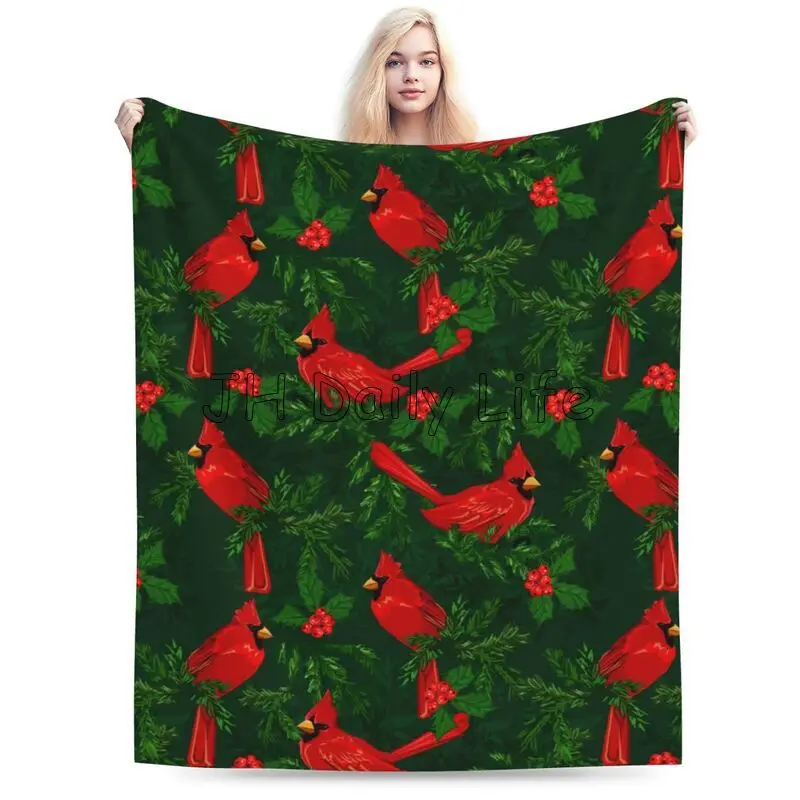 Red Cardinal Flower Branch Blanket Gifts for Women Flannel Throw Blankets Soft Comfy Lightweight for Home Decor Couch Bed Sofa