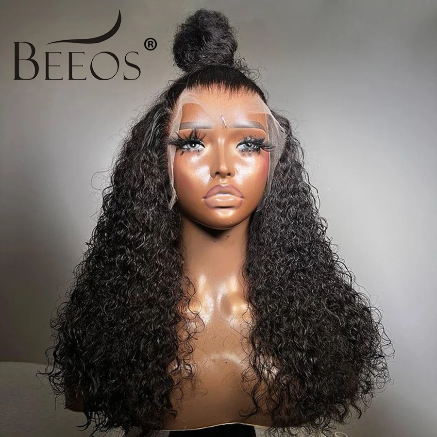 BEEOS Curly Short Bob Wig Full 13X4 HD Lace Frontal Human Hair Wigs Pre plucked Water Wave Human Hair Wigs For Women Brazilian