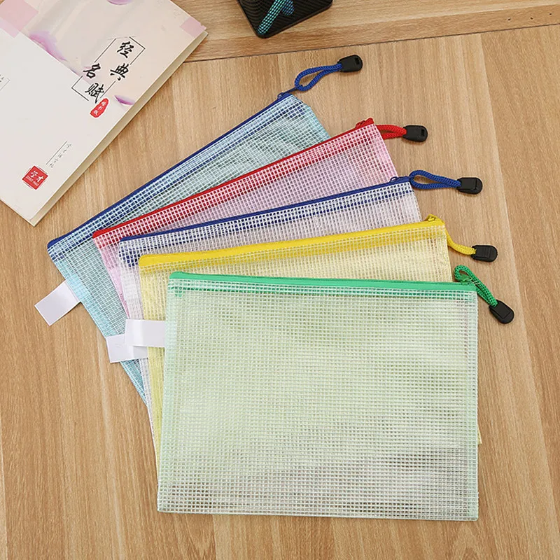 5PCS Stationery Storage Folder File Mesh Zipper Pouch A4 A5 A6 B5 A3 B4 Document Bag Zip File Folders School Office Supplies