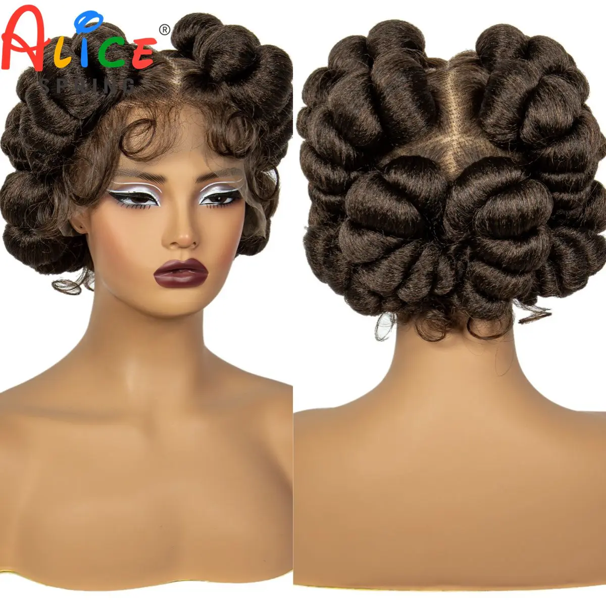 1B/30 Ombre pelucas trenzadas Bantu hechas a mano de encaje completo pelucas de encaje trenzadas cortas sintéticas para mujeres negras pelucas con trenzas sin nudos