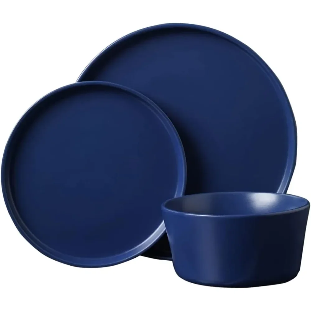 

Blue Food Plate Set Celina Stoneware 24-Piece Round Dinnerware Set Ceramic Dishes to Eat Plates Dinner Sets Dish Tableware Bar