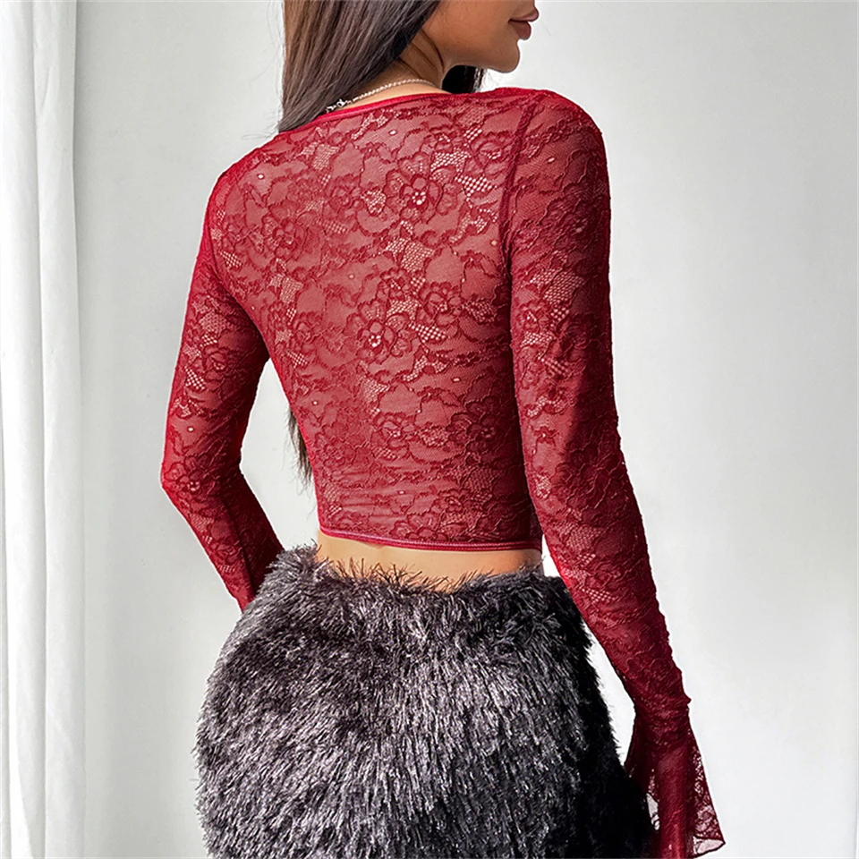 Becirzet Sexy Dessous Damen Spitzenkorsett Transparentes Schlankes Langarm-Mesh-Top Push-Up Bauchkontrolle Knochen-Bustier – Detail 21
