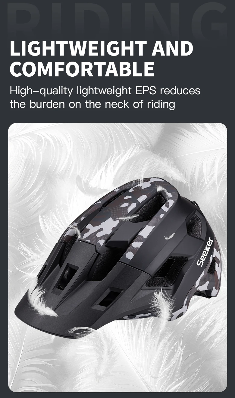 Seeker Camouflage Mountainbike-Helm, leichter, atmungsaktiver Rennrad-Fahrradhelm, Fahrrad-Schutzausrüstung für den Außenbereich – Detail 5