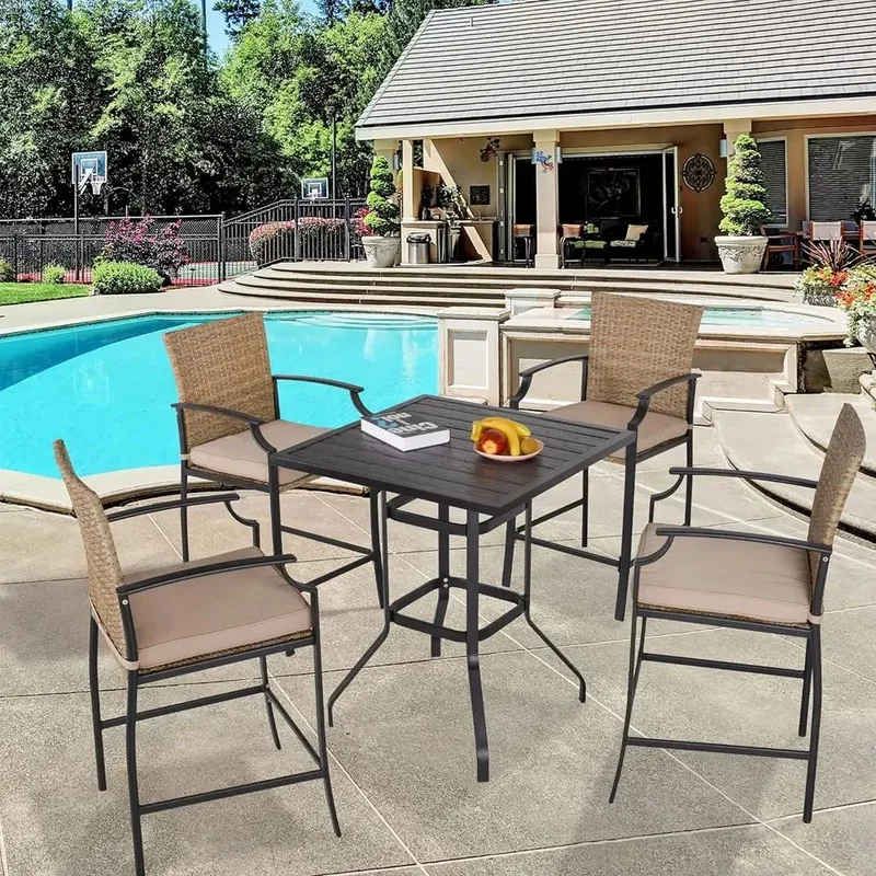 

Set of 4 Rattan Bar Stools with Soft Cushions for Patio Use