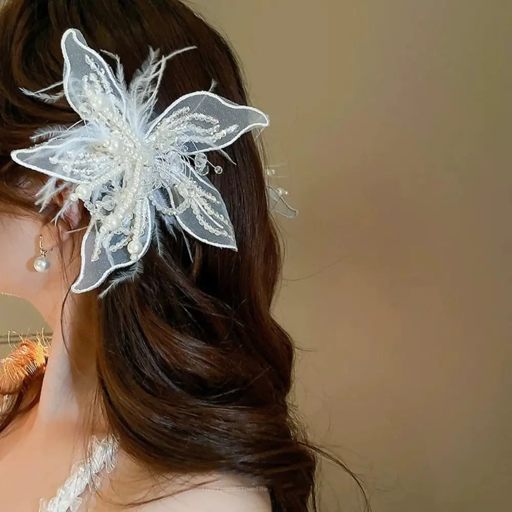 

Vintage Fascinator Hat Lace Feather Hair Clip Mesh Veil Headwear Flower Hairpin Floral Bridal Wedding Headwear Girl/Women