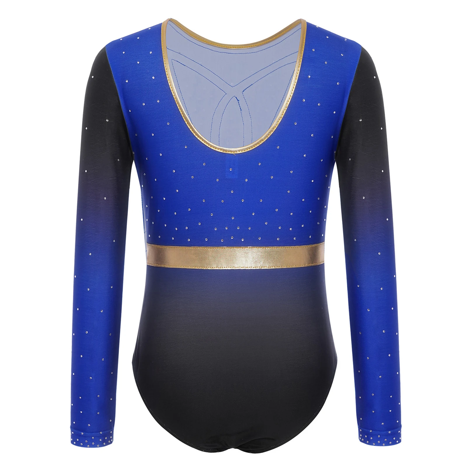 ชุดแสดงเต้นรำสำหรับเด็กผู้หญิง ชุดยิมนาสติก ชุดสเก็ตลีลา ชุดบัลเลต์ แขนยาว ประดับด้วยคริสตัลวิบวับ ชุดรัดรูปแบบจั๊มสูท