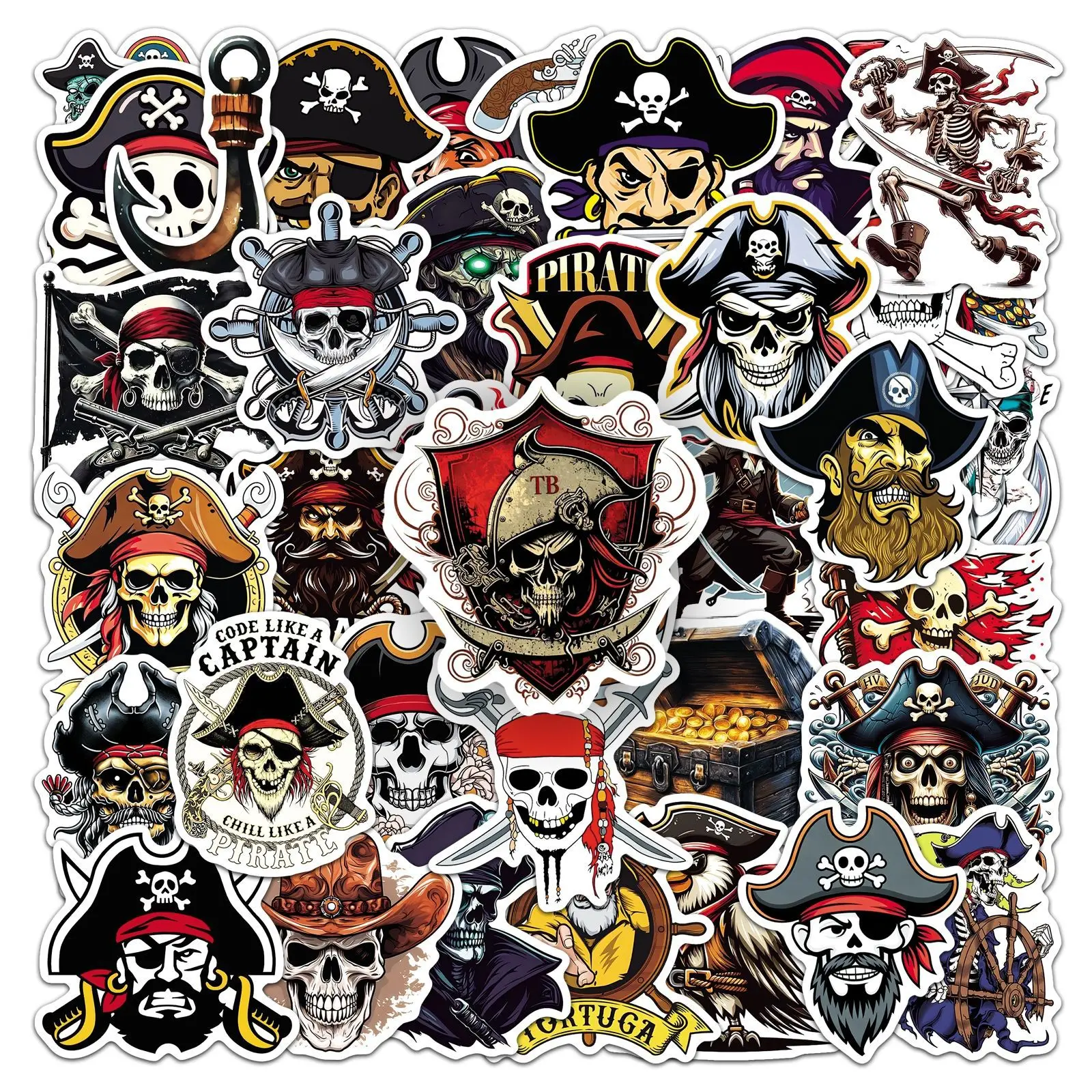 50 Stück Cartoon-Piraten-Graffiti-Aufkleber Totenkopf-Sticker DIY Gepäck Handy Gitarre Scrapbook Kühlschrank Wasserdicht Klassisches Kinderspielzeug