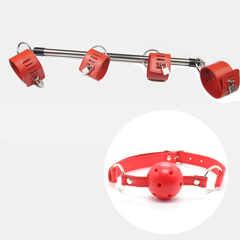 BDSM أصفاد بار مفرشة الجنس عبودية والعتاد SM الرقيق مفتوحة الساق الكاحل الأصفاد اليد ضبط النفس مجموعات الالعاب الجنسية الفم الكمامة مفرشة Sextoy #4