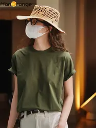 HanOrange 2024 Summer Simple Fashion Short Sleeve T-shirt Women Loose Silhouette Tees Top Female White/Black/Military Green