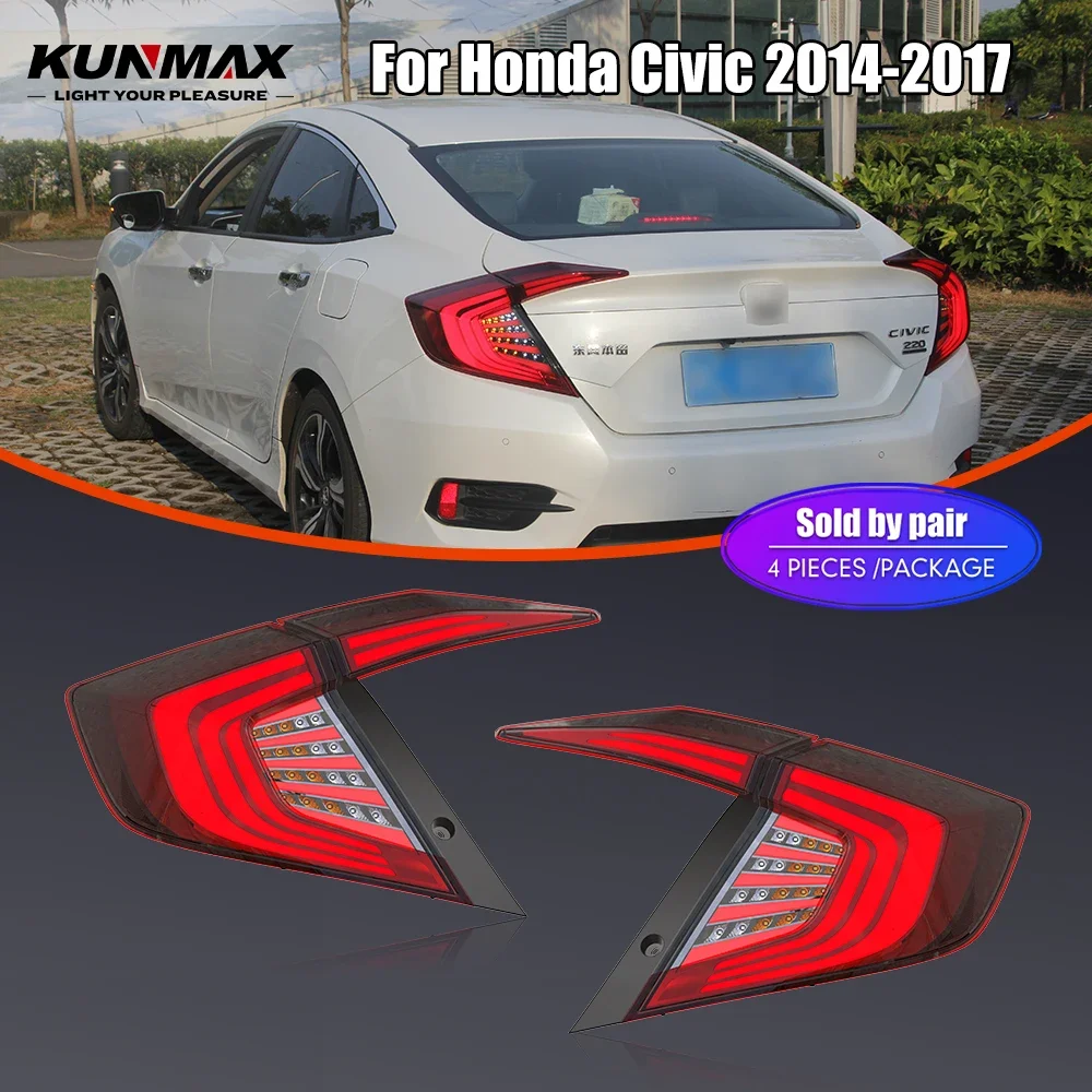 زوج من أضواء خلفية LED لهوندا سيفيك 2014-2017 DRL عكس الفرامل تحول إشارة التوصيل والتشغيل مجموعة مصابيح الذيل الخلفي للسيارة